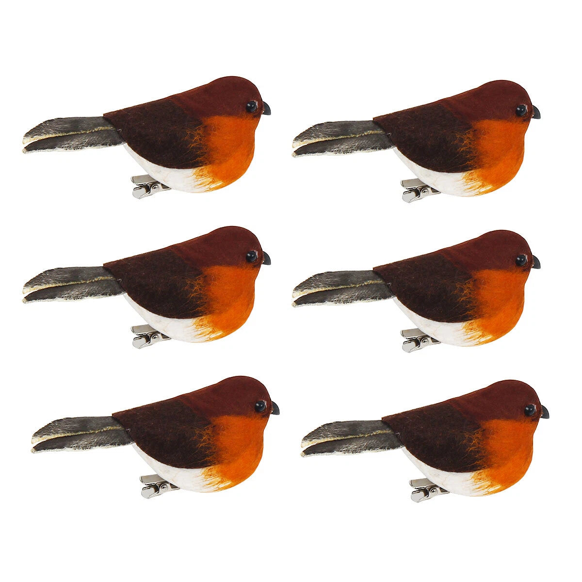 6x Mini Clip On Robins Cute Festive Tree Bird Simulation Feather Decoration