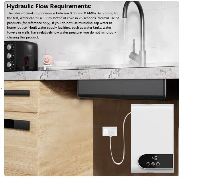 Electric Tankless Instant Water Heater Shower Head Kitchen Under Sink Bathroom