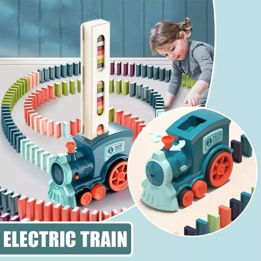 Domino Train Toy Set Automatic  Domino Blocks Laying Electric Train w/ Sound+