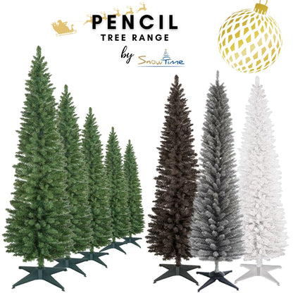 Christmas Tree Slim Pencil  5ft 6ft 7ft 8ft Green Grey White Black Xmas Trees