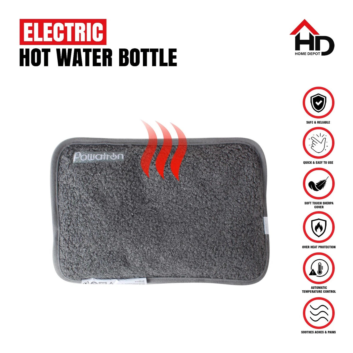 Electric Hot Water Bottle Rechargeable Sherpa Teddy Fabric Hand Warmer Heat Pad
