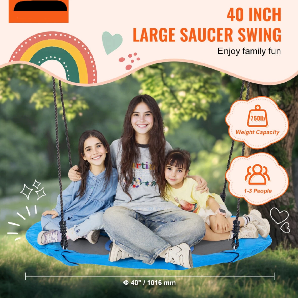 Tree Swing 40 In Saucer Swing 750lbs Weight Capacity 900D Oxford Blue