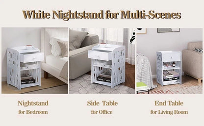 Bedside Table White Drawer Cabinet Small Side End Table Nightstand Storage Shelf