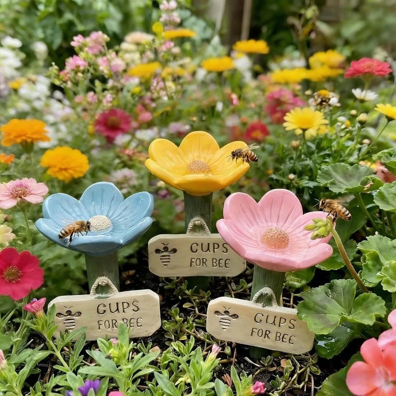 Colourful Resin Bee Watering Station Outdoor Garden Butterfly Water Feeder Bath Red,Yellow and pink
