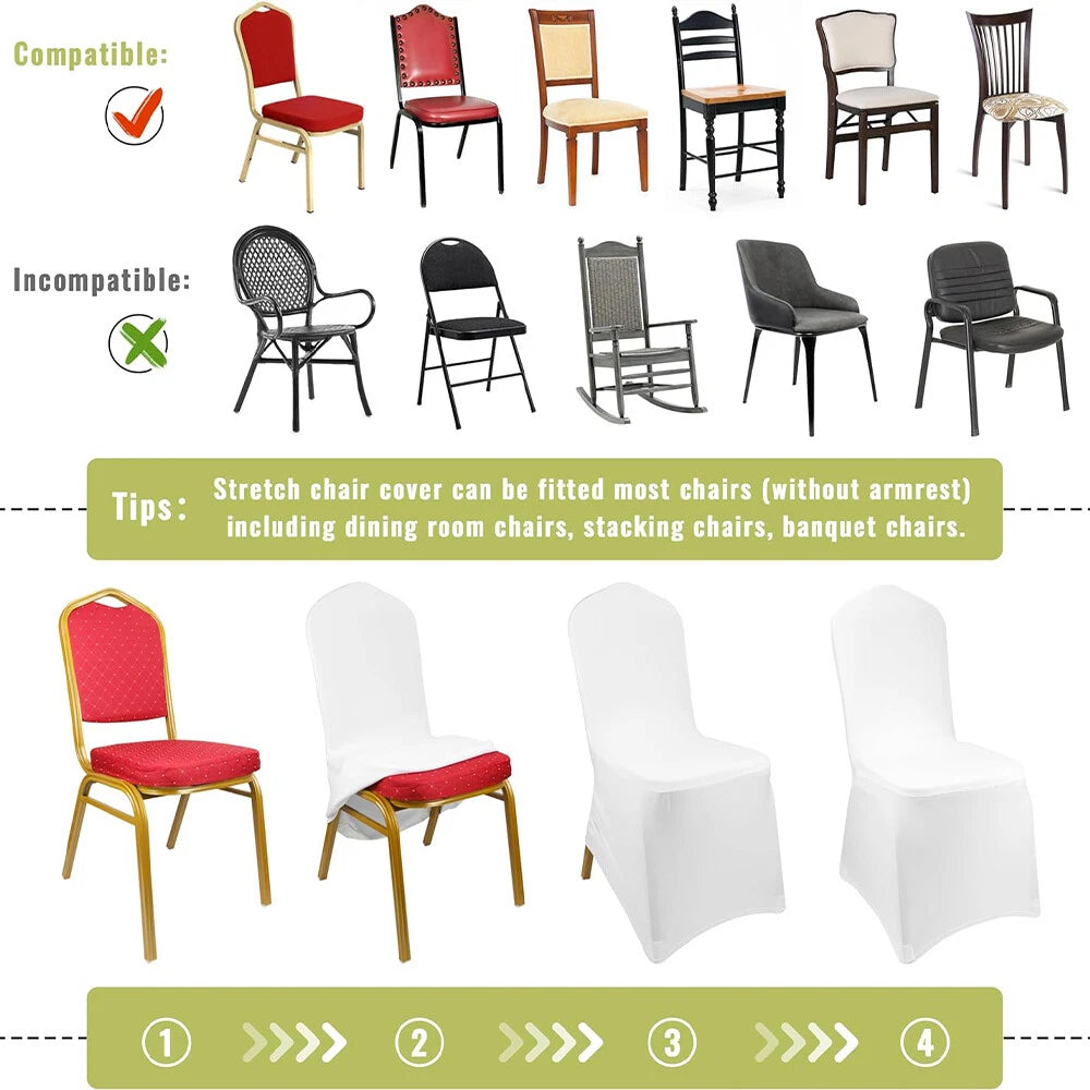 10/50/100x Chair Covers Dining Spandex Slip Seat Cover Wedding Flat Anniversary
