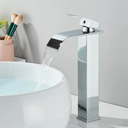 Tall Cloakroom Waterfall Basin Mixer Tap Mono Tall Bathroom Sink Tap Chrome + Fixings