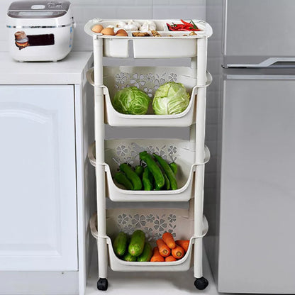 4 Tier Kitchen Basket Storage Trolley Organiser Fruit Vegetable Rack On Wheels