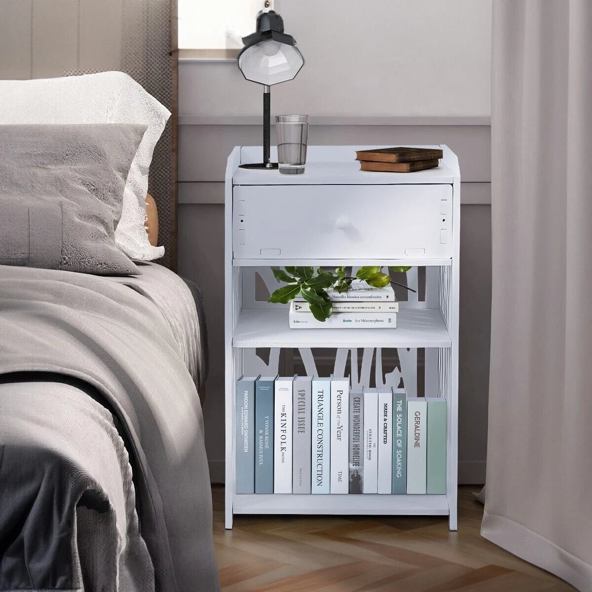 Bedside Table White Drawer Cabinet Small Side End Table Nightstand Storage Shelf