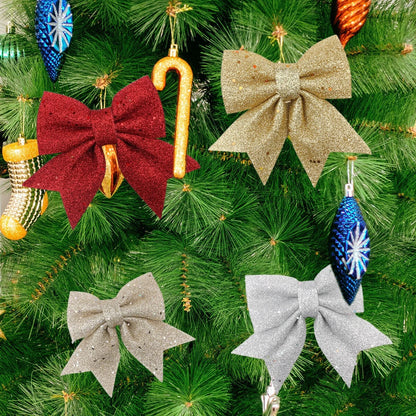 10Pcs Glitter Bows Christmas Tree Big Bowknot Ornaments Xmas Party Present Gifts