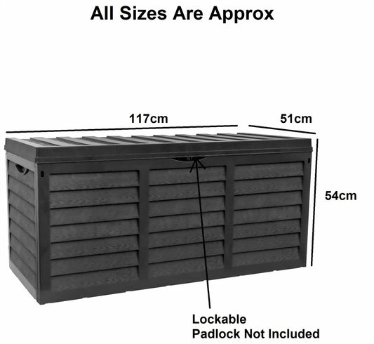 Black 320L Plastic Storage Box Garden Outdoor Shed Utility Cushion Chest Truck