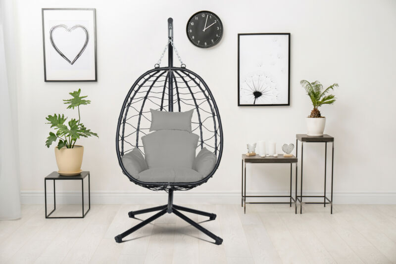 Rattan Effect Swing Chair Garden Patio Indoor Outdoor Egg Chair With Stand