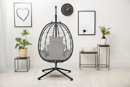 Rattan Effect Swing Chair Garden Patio Indoor Outdoor Egg Chair With Stand
