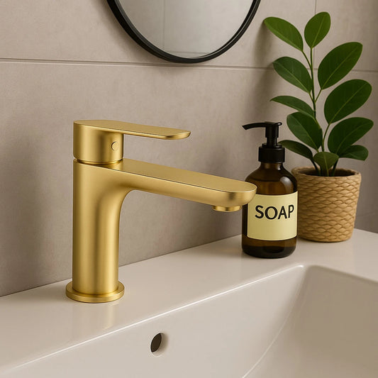 Gold Sink Tap Single Basin Mono Lever Handle Includes Click Waste