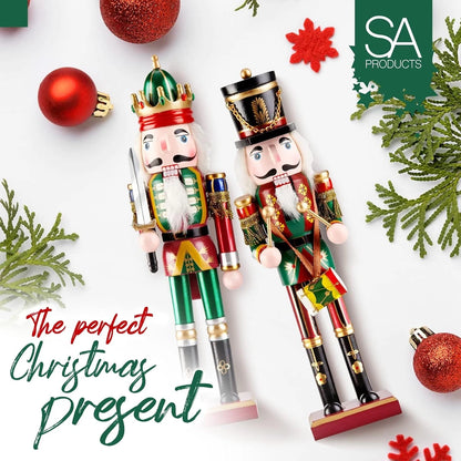 2 Pack Christmas Nutcracker Wooden Nut Cracker Traditional Xmas Festive Decor