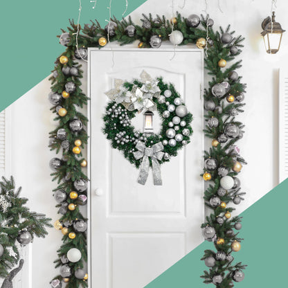 40cm Christmas Wreath with Bows Baubles & Lantern