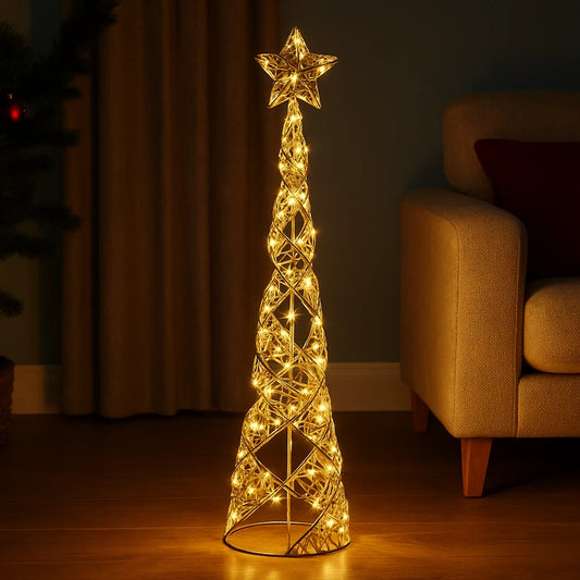 Christmas Cone Tree Decoration LED Light Up Ornament Warm White Home Decor 100cm