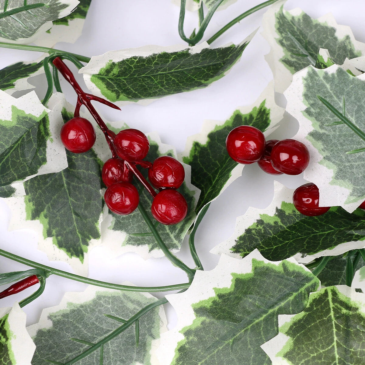2M Christmas Garland Holly Leaf Red Berries Winter Fireplace Hanging Party Decor