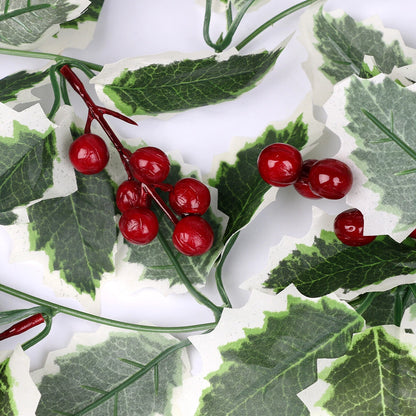2M Christmas Garland Holly Leaf Red Berries Winter Fireplace Hanging Party Decor
