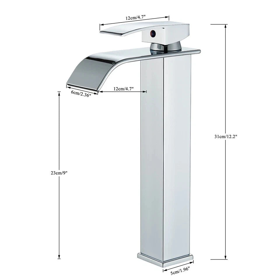 Tall Cloakroom Waterfall Basin Mixer Tap Mono Tall Bathroom Sink Tap Chrome + Fixings