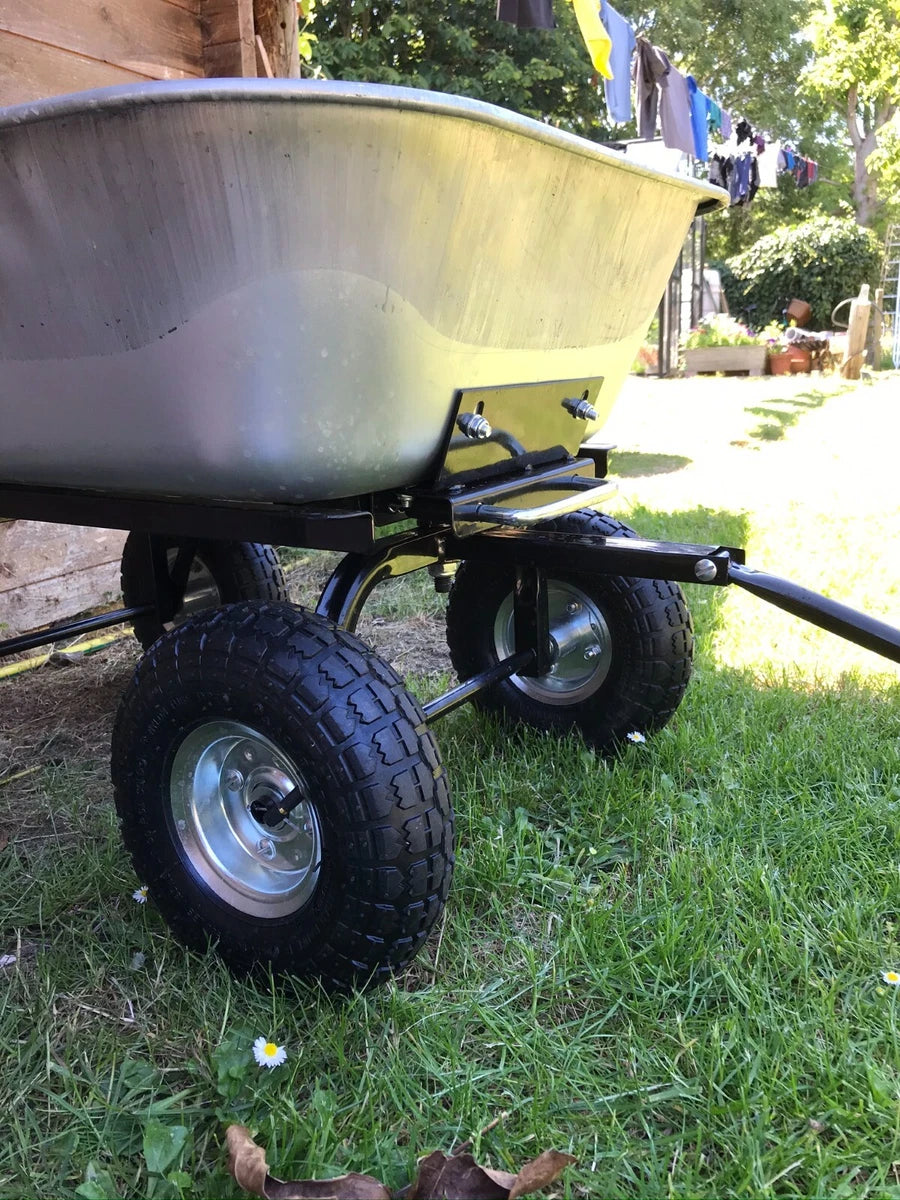 Garden trolley 4 wheel tipping dump wheelbarrow cart padded handle 80 litre