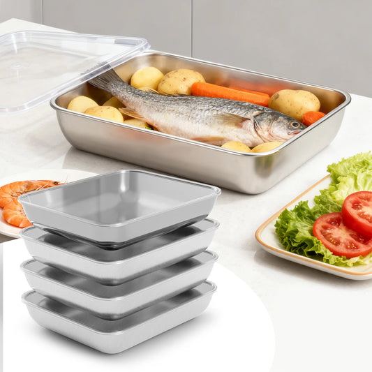 4x Large Food Storage Box Container Fresh-Keeping Box Stainless Steel With Lids
