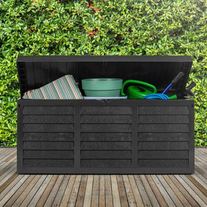 Black 320L Plastic Storage Box Garden Outdoor Shed Utility Cushion Chest Truck