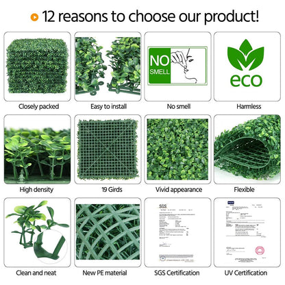 48 x Artificial Boxwood Greenery Wall Hedge Grass Fence Plant Fake Mat Foliage Panel
