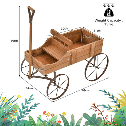 Wagon Garden Planter, Decorative Plant Pot Stand with Rotatable Handle & 4 Wheels