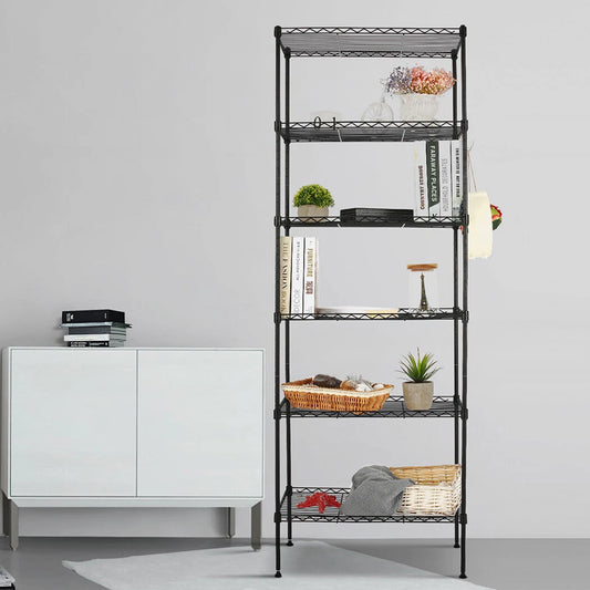 6 Tier Metal Storage Rack Shelving Wire Shelf Kitchen Office Unit Stand