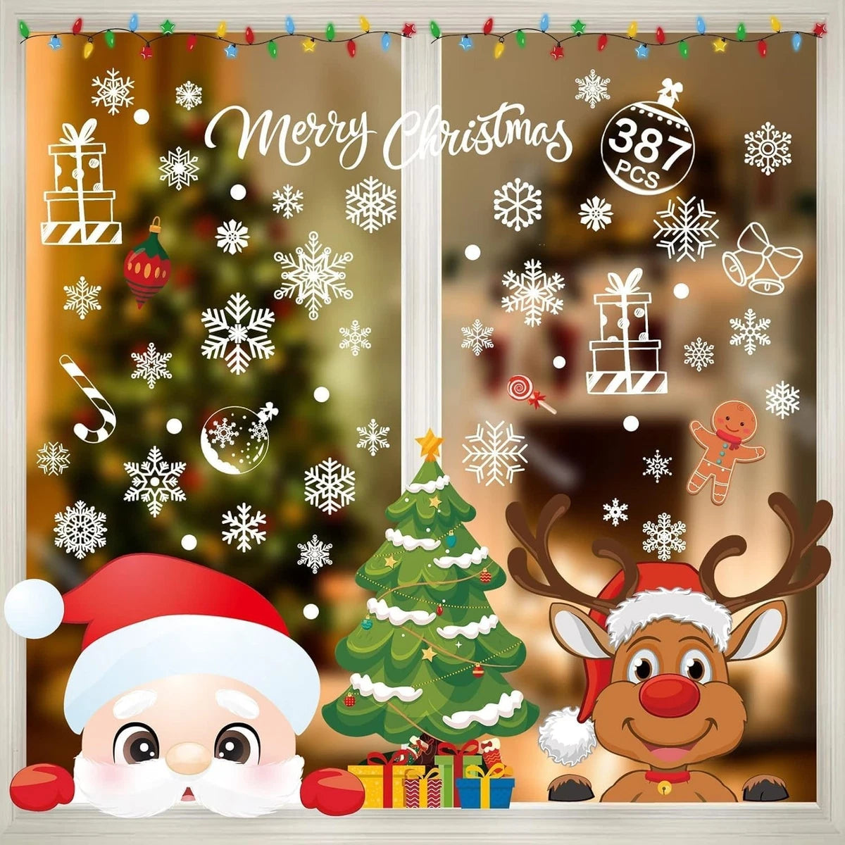 385 Pcs Christmas Window Stickers 10 Sheets Double-Sides Xmas Window Decorations