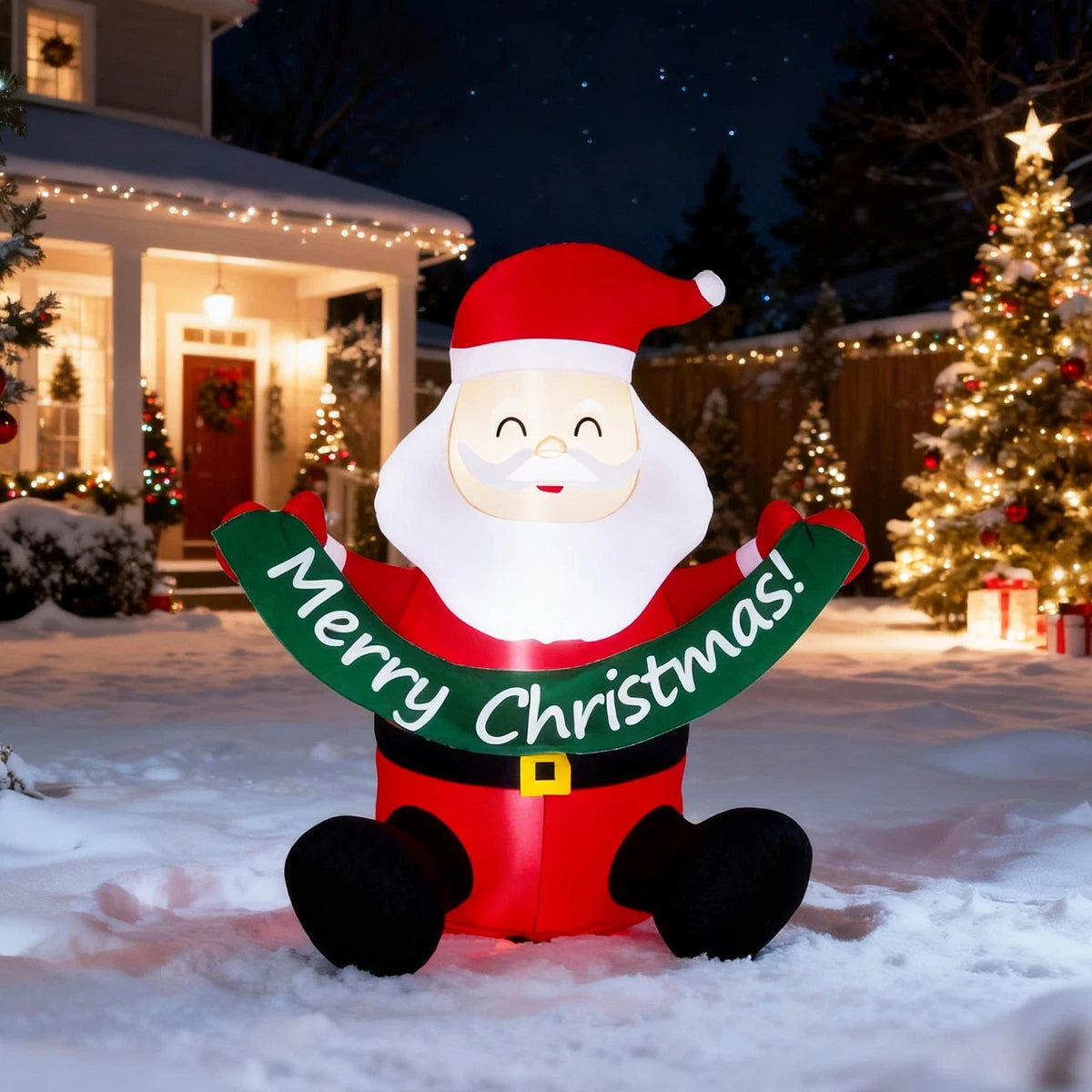 1.75M Lighted Christmas Inflatable Santa Claus Holding Banner for Outdoor Decor