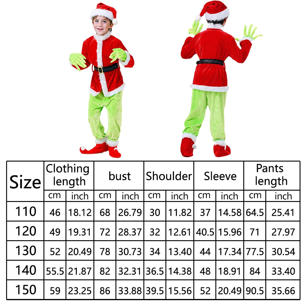 Kids Christmas The Grinch Costume Cosplay Santa Fancy Mask Outfit Dress UK
