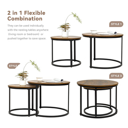 Nesting Coffee Tables Set of 2, Round Stacking Sofa Side Tables for Living Room