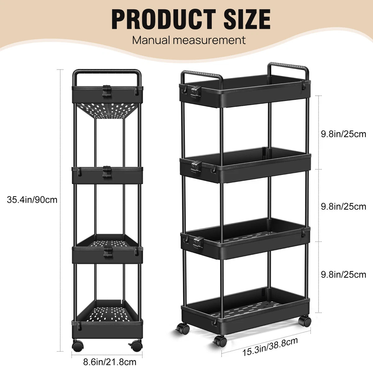 4 Tier Slim Slide Out Kitchen Trolley Rack Holder Storage Shelf Organiser Cart black