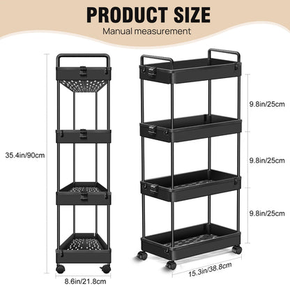 4 Tier Slim Slide Out Kitchen Trolley Rack Holder Storage Shelf Organiser Cart black