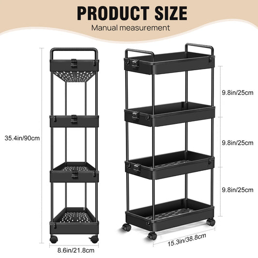 4 Tier Slim Slide Out Kitchen Trolley Rack Holder Storage Shelf Organiser Cart black