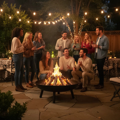 24" Round Fire Pit Folding Patio Garden Bowl Outdoor Camping Heater Log Burner