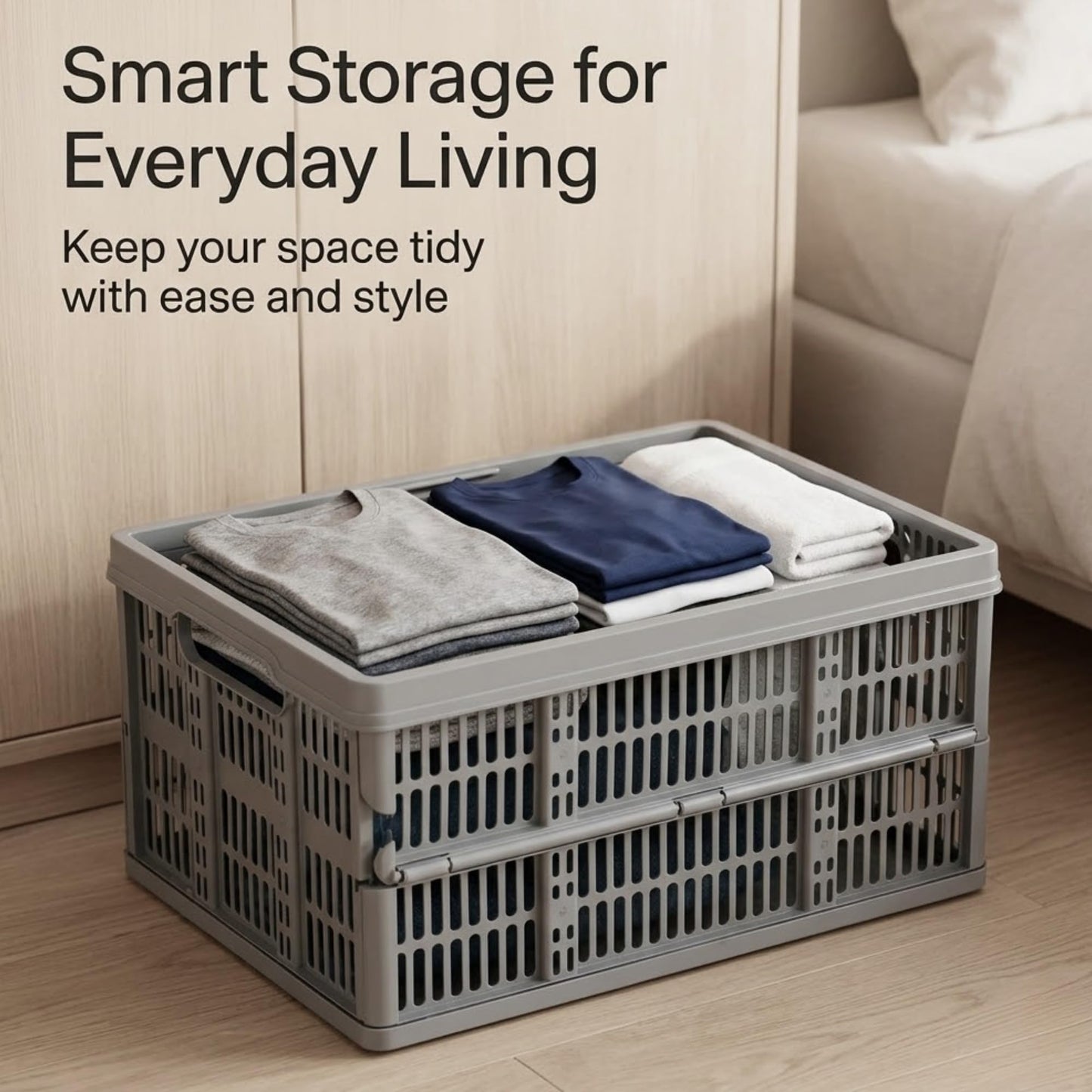 32L Collapsible Plastic Storage Crate Box Stackable Office Garage Assorted UK