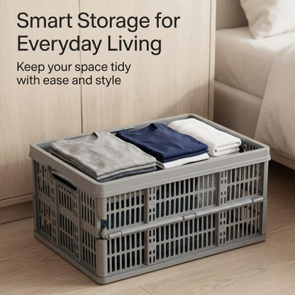 32L Collapsible Plastic Storage Crate Box Stackable Office Garage Assorted UK