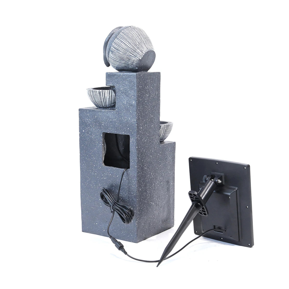 Solar Tiered Water Feature Fountain LED Lights Garden Yard Cascade Statues Pump