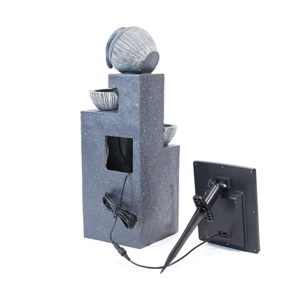Solar Tiered Water Feature Fountain LED Lights Garden Yard Cascade Statues Pump