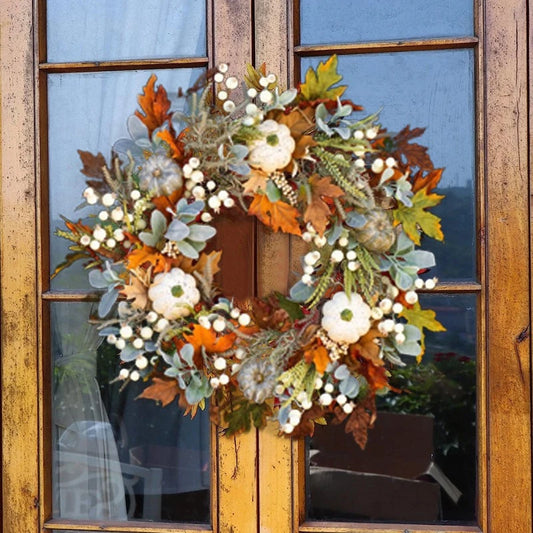 Halloween Fall Autumn Decor Wreath Pumpkin Maple Leaf Garland Front Door Window