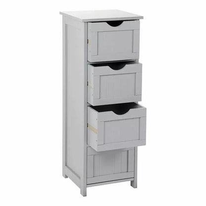 Bathroom Wood Cabinet Storage 4 Drawers Free Standing Cupboard Unit
