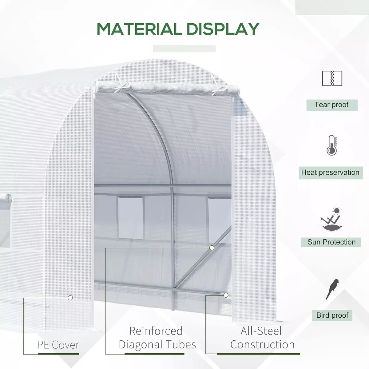 4 X 3 X 2 M Polytunnel Greenhouse Pollytunnel Tent Steel Frame Green