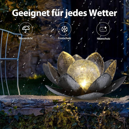 Solar Lotus Flower Light LED  Silver Glass Crackle Ball Ornament 28cm