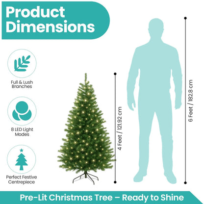 4/5/6ft Pre Lit Christmas Tree with LED Lights Bushy Tips Artificial Xmas Tree