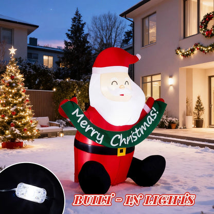 1.75M Lighted Christmas Inflatable Santa Claus Holding Banner for Outdoor Decor