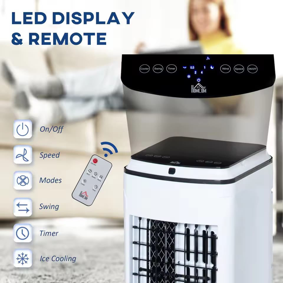 3-in-1 Portable Air Cooler with 4L Water Tank 7.5H Timer, Remote White