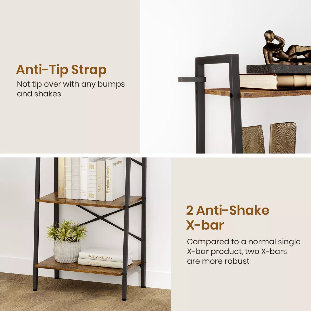Ladder Shelf Bookcase Tier Display Storage Shelving Unit Stand Wall Rack