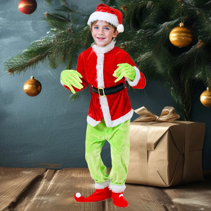 Kids Christmas The Grinch Costume Cosplay Santa Fancy Mask Outfit Dress UK